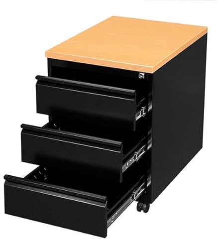 Lüllmann Büro Rollcontainer komplett montiert Frontgriffleiste 3 Schubladen 62x46x59cm (HxBxT) tiefschwarz/buche 505301 Bürocontainer