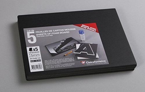 Clairefontaine 193646C Packung (mit 5 Schaumkartons, DIN A4 21 x 29,7 cm, 5 mm, säurefrei, leicht und fest, geeignet für Dekorationsarbeiten, zur Bilderrahmung, zum Modellieren) 5er Pack schwarz