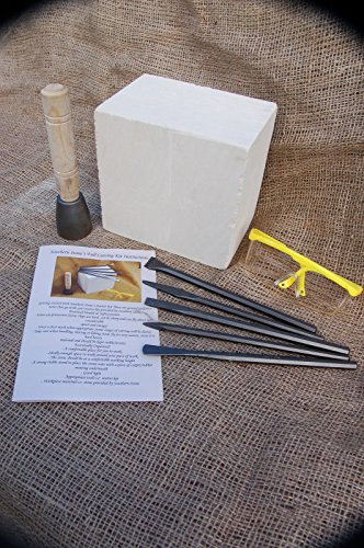 Yifantacy GQ Gargoyle Stone Carving Starter Kit - 7 x 7 x 5 Limestone Block, Pointed & Flat Carbon Steel Chisels, Wooden Handle, Safety Glasses, Instruction Manual