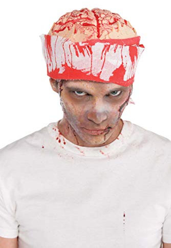 Amscan 845557-55 - Hut mit Gehirn, Einheitsgröße für Erwachsene, blutige Kopfbedeckung mit Hirn aus Kunststoff und Verband, Accessoire für Halloween-, Grusel- oder Mottoparty, Karneval