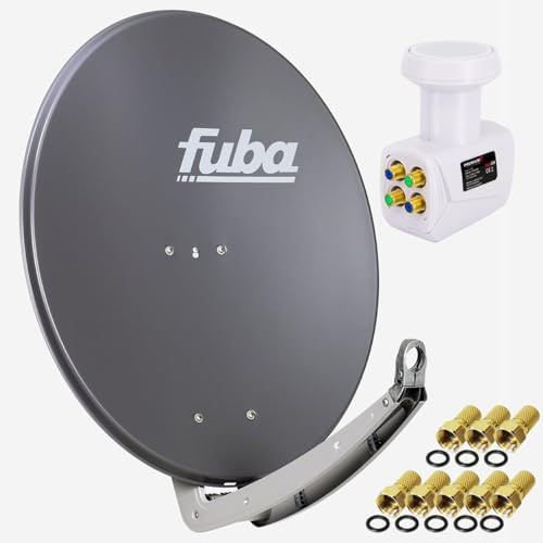 Fuba DAA 780 A 74x84cm Sat Schüssel Alu Anthrazit + PremiumX LNB Quad 0,1dB PXQS-SE Weiß Quattro Switch Direktanschluss von 4 Teilnehmern Digital HDTV Full HD 3D tauglich + 8x F-Stecker