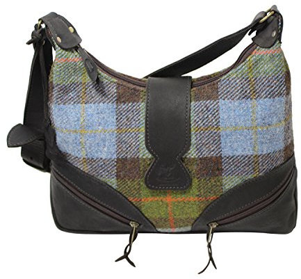 Wild Scottish Hirschleder Designer Leder blau und grün Tartan Check Harris Tweed groß Lola Handtasche