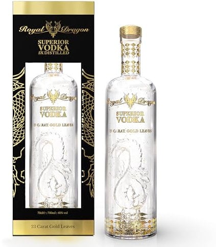 Royal Dragon Ultra Premium Vodka, 40 Percent Vol 70 cl (0.7 Litre) in Luxury Glass Dragon Bottle, Infused with 23 Carat Gold Leaves, in Gift Box