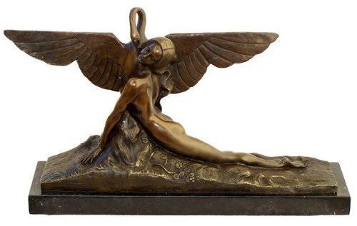 Kunst & Ambiente - Leda und Schwan - Amedeo Gennarelli - Jugendstil Skulptur in Bronze - MYTHOLOGISCHE - ANTIKE EROTIK - Bronzefigur - Braun