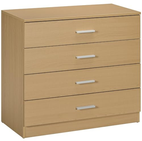 HOMCOM Cassettiera Salvaspazio in Legno, Comò con 4 Cassetti per Camera da Letto, Rovere, 72x33.5x67cm