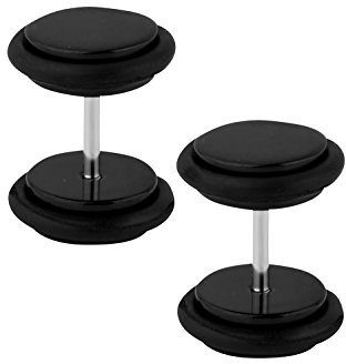Forbidden Body Jewelry 18g Cheater Plugs: 0g 8 mm Surgical Steel Black IP Plated Fake Plug Earrings