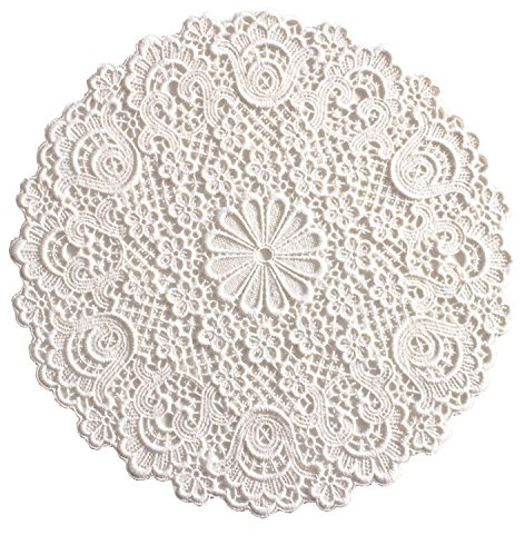 Plauener Spitze by Modespitze - No. 2204_e_30 Tischdecke Admeto, Grösse 30 cm rund, in Handstikerei komplettiert, Guipure Spitze aus 100% Bio-Baumwolle, Farbe Champagner