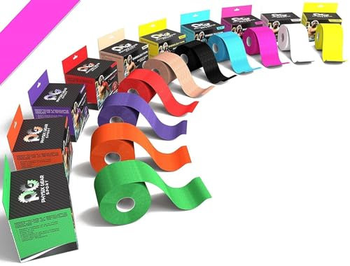 Physix Gear Tape kinesiologico - Nastro K Tape Sportivo 5m x 5cm Non Tagliato - Nastro Adesivo Impermeabile per dolori muscolari al Ginocchio, Gomito, Schiena, Spalla - Sport Tape con Guida 1PZ Rosa