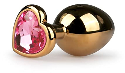 EasyToys Anal Collection - Golden Analplug mit Rosa Herzförmiger Kristall- 8,3 cm - Medium - Buttpluck aus Metall - Mehrere Größen und Farben