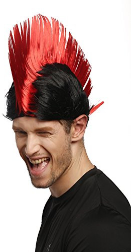 WIG ME UP - XR-012-P103/PC13 Perücke Karneval Fasching Iro Irokese Mohawk Punk rot schwarz Anarchie
