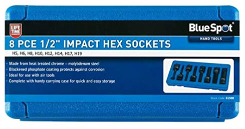Blue Spot Tools 01508 Impact Hex Sockets, Black, 1/2-Inch, Set of 8 Piece