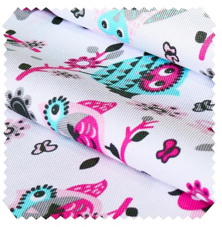 novely® OXFORD 210D | 1 lfm | Polsterstoff Bedruckt Outdoor Dekostoff Wasserabweisend Reißfest | Eule Weiß Pink