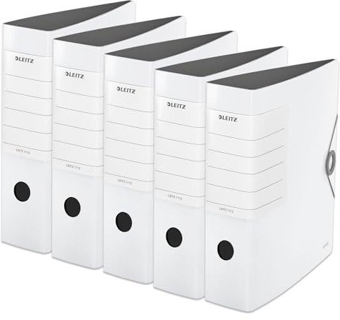 Leitz Qualitäts-Ordner 180° Solid, 5er Pack, A4, Weiß, 8,2 cm Rückenbreite, Gummibandverschluss, Robustes Polyfoam, extra breites, austauschbares Rückenschild, 11120001