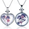 Yumilok Mehrfarbige Trockene Blumen Transparent Herz/Rund Anhänger Halskette Legierung Glas Flasche Kettenänhanger für Damen Mädchen (Multi-B)