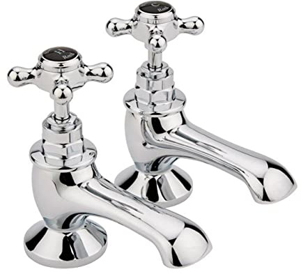 Hudson Reed Old London BC402HX Topaz | Traditional Bathroom Single Bath Taps with Crosshead Handles and Hexagonal Collars, 137mm x 66mm, Chrome/Black