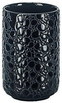 Kleine Wolke 5846926852 Kroko Zahnputzbecher, Porzellan, schwarz, 7.6 x 7.6 x 11.6 cm