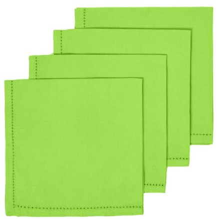 HOMESCAPES 4er-Set Stoffservietten Limette 45x45 cm, grüne Servietten mit Hohlsaum, Tischservietten aus 100% Baumwolle