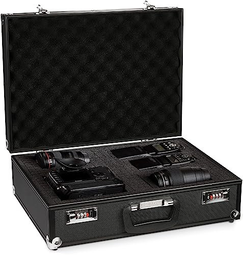 BRUBAKER universal Transport Case made of Aluminium - Photo Case with Foam for Cameras, Equipment, Tools - Lockable Protective Case Camera Case with Combination Lock - 18.3 x 13.4 x 5.9 inches - Black
