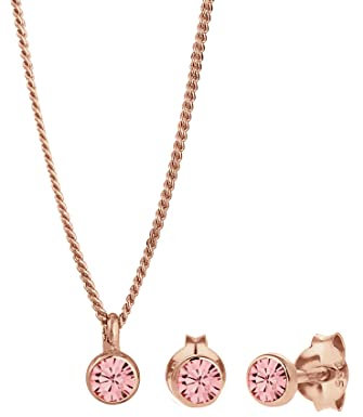 Elli Schmuckset Damen Rund Basic Schlicht mit Kristalle in 925 Sterling Silber Rosé vergoldet