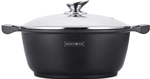 Royalty Line - RL-BS28M - Faitout avec Revêtement Marbre, Couvercle en verre, Induction, 5.7 Litres, 28 cm, Noir