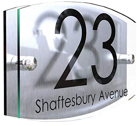MODERN HOUSE SIGN PLAQUE DOOR NUMBER STREET GLASS EFFECT ACRYLIC ALUMINIUM NAME