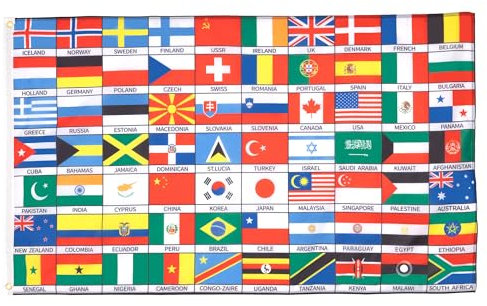 AZ FLAG Flagge Welt 70 Nationen 150x90cm - 70 LÄNDER Fahne 90 x 150 cm - flaggen Top Qualität