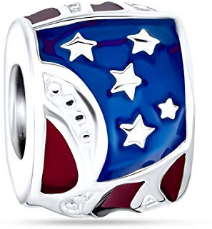 Bling Jewelry Rot Weiß Blau Streifen Ferien Amerikanische Usa Patriotische Flagge Star Charm Barrel Bead Für Frauen Jugendliche .925 Sterlingsilber Passt Europäisches Armband