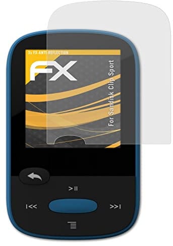 atFoliX Panzerfolie passend für Sandisk Clip Sport, Schutzfolie entspiegelnde und stoßdämpfende FX Folie (3X)