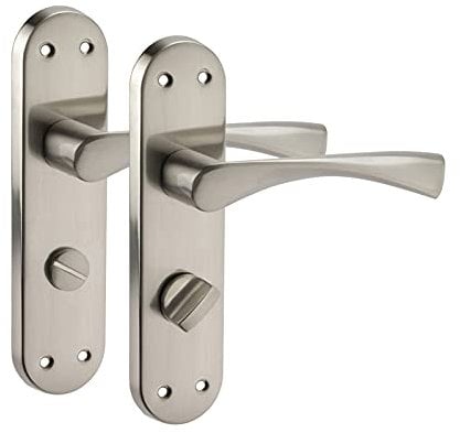 Modern Brushed Chrome Door Handles on Backplate for Bathroom Doors
