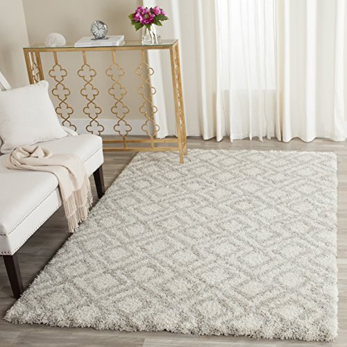SAFAVIEH Zottelig Teppich für Wohnzimmer, Esszimmer, Schlafzimmer - Arizona Shag Collection, Kurzer Flor, Elfenbein und Beige, 155 X 229 cm
