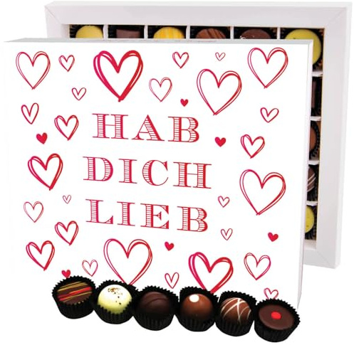 Hallingers Genuss Manufaktur Pralinen Valentinstagsgeschenk - ohne Alkohol, handmade aus Confiserie-Edelkakao in wertiger XXL-Geschenkbox Hab Dich lieb, Valentintstag für Frauen Männer