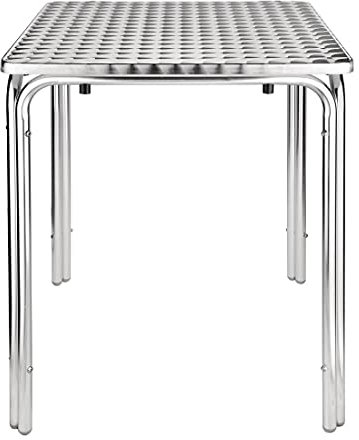 Bolero Quadratischer Innen - Außen Café Restaurant Bistro Terrassentisch 600mm, Aluminiumgestell, Edelstahlplatte, Abmessungen: 720(H) x 600(B) x 600(T)mm, CG837