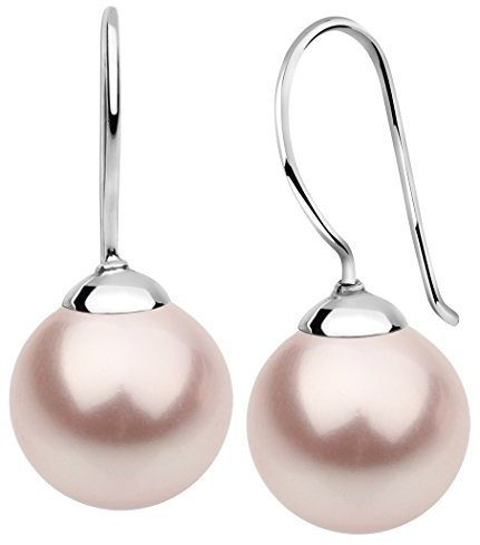 Nenalina Ohrringe Silber 925 Damen Ohrhänger mit Glas Perlen 12 mm Rosa