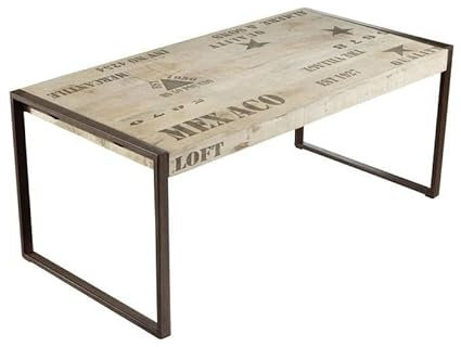 MASSIVMOEBEL24.DE | Factory Esstisch aus Massivholz #115 | aus Mangoholz und Eisen - Natur, Bedruckt | 140x90x76 cm | moderner Massivholztisch Esszimmertisch