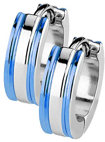 Mianova Unisex Creolen Edelstahl Bicolor Damen Herren Klapp Ohrringe Huggie Kreolen Rund Glanz Matt Breit Silber Blau