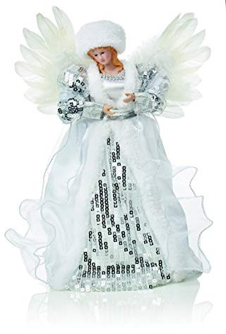 Silver & White 30cm Christmas Tree Top Fairy Angel House Decoration Ornament by Premier