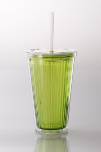Gimex Campingartikel Trinkbecher 450ml mit Schraubdeckel Plus Strohhalm Lemon, 550/080