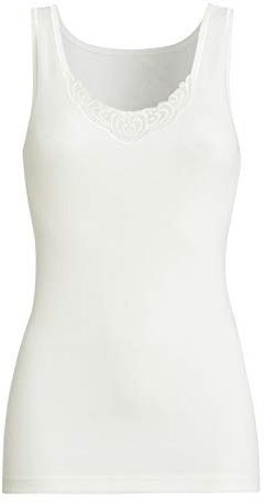 con-ta Achselhemd, klassisches Top mit Spitze für Damen, warme Unterwäsche aus Angora und Baumwolle, Bequeme Damenwäsche, Unterhemd in Wollweiß, Größe: 50