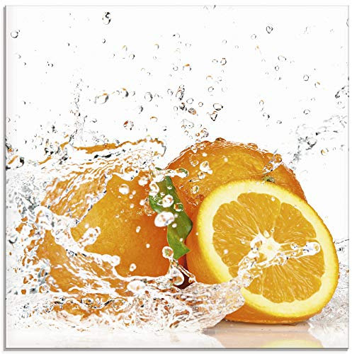 ARTLAND Wanddeko Glasbilder Wandbild Glas Bild einteilig Quadratisch Früchte im Wasser Obst Orange Frucht Cocktails Bar Modern T5UI