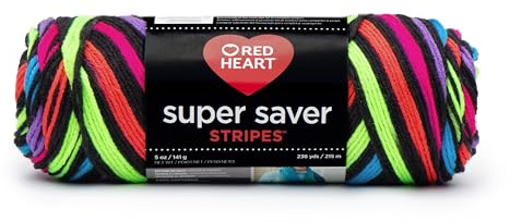 RED HEART Super Saver Yarn, Neon Stripes