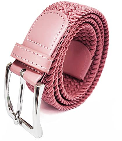 Glamexx24 Unisex Elastischer Stoffgürtel Geflochtener Stretchgürtel Dehnbarer Gürtel für Damen und Herren, Rosa, 105cm