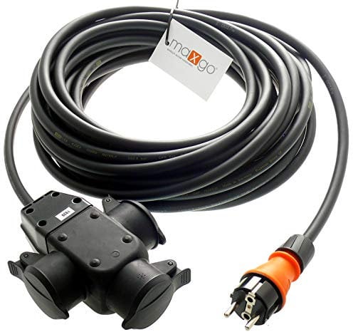 maxgo Verlängerungskabel 10m Außen 3Fach Verteiler Stromkabel Außenbereich Schuko Verlängerung 10 Meter Outdoor Verlängerung Kabel Steckdosenleiste 3-Fach Mehrfachstecker Multisteckdose 3x2,5