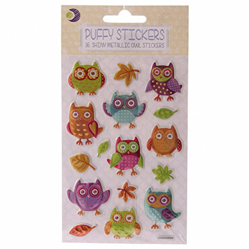 Puckator Aufkleber Eule, Sticker, Kunststoff, Modern, Grau, Metallic-Effekt, ca. 16 Sticker