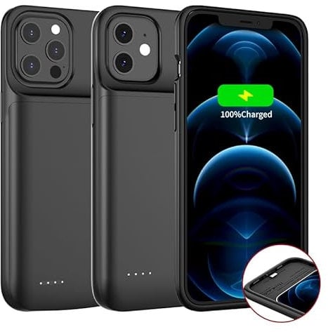 JCK Funda de bateria para iPhone 12/iPhone 12 Pro, 6.1”, Estuche de Carga portátil Delgado Mejorado de 7000 mAh Estuche de batería extendido Banco energía Recargable Externa Cargador Battery