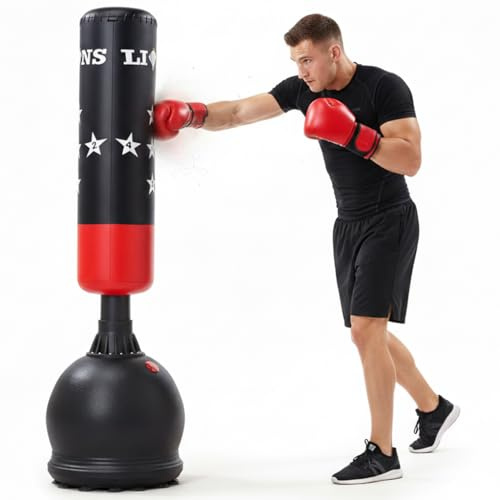 Lions Free Standing Punch Bag 5.5ft, Heavy Duty Boxing Bag with Stable Base, Freestanding Punching Bag for Home Gym MMA Kickboxing Training, Adults & Kids