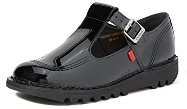 Kickers Women's Kick T Bar Black Leather School Shoes | Smart Everyday School Look | Everyday Comfort Fit, Cushioned for All-Day Wear, Black, 7 UK
