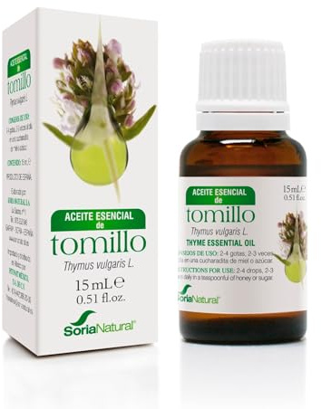 Aceite esencial de tomillo, 15 ml, Soria Natural | Thymus vulgaris - 100 % puro - Origen natural - Sin aditivos - Acción antioxidante