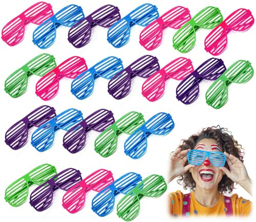 NOVELTY PLACE Neon-Farb-Shutter-Brille, 80er-Jahre-Party, Schlitz-Sonnenbrille für Kinder und Erwachsene, 24 Paar (4 Farben)