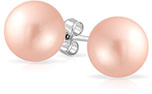 Classico Semplice Elegante Orecchini A Perno Con Perla Sintetica Rosa Chiaro Per Donne E Adolescenti Argento Sterling .925 8MM