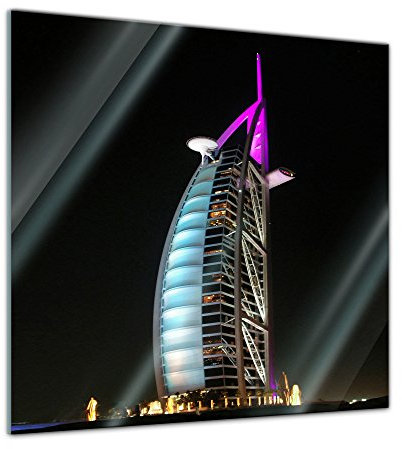 Bilderdepot24 Glasbild - Burj al Arab bei Nacht - 50x50 cm - Deko Glas - Wandbild aus Glas - Bild auf Glas - Moderne Glasbilder - Glasfoto - Echtglas - kein Acryl - Handmade